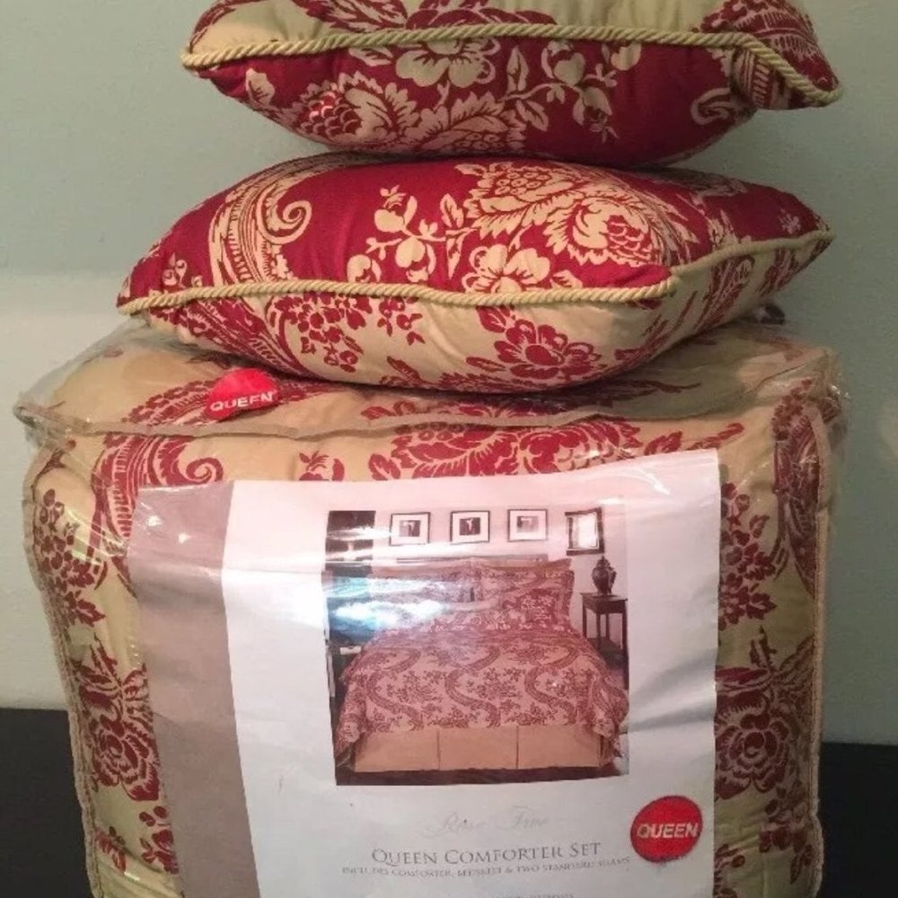 Rose Tree Bordeaux Queen Comforter Set throw pillo